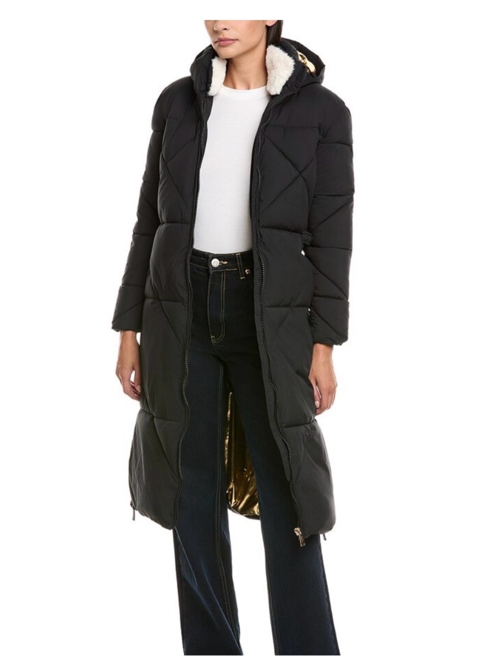 New.  Black Maxi Winter Puffer Coat with Hood. Xl